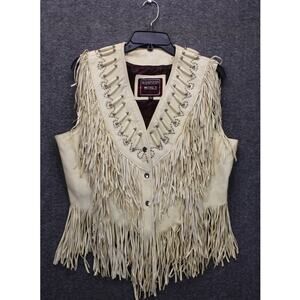WESTERN WORLD BY SHAF SUEDE FRINGE MOTO CREAM VEST SIZE 3XL